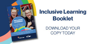 Artwork with text saying Inclusive Learning Booklet, Download Your Copy Today