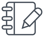 Icon representing a notepad and pen