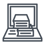 Icon representing a computer with books