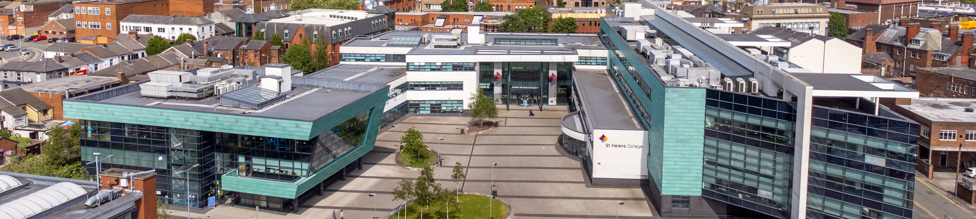 Drone shot showing off the St Helens Town Centre Campus