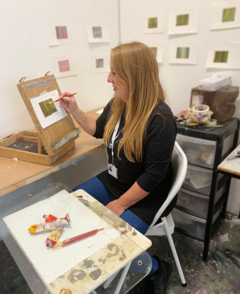 Picture of our student Nicola working in the studio