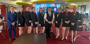Picture of Cabin Crew students with tutor Rik at Wings Ceremony