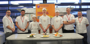Springboard FutureChef 2023 finalists alongside the judges in our IP kitchens.