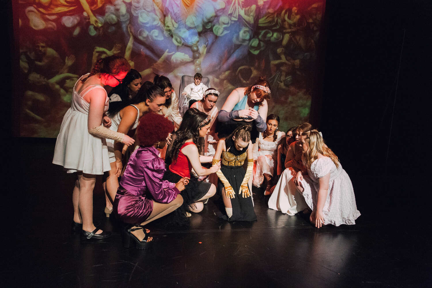 group performing arts students on stage performing in a show