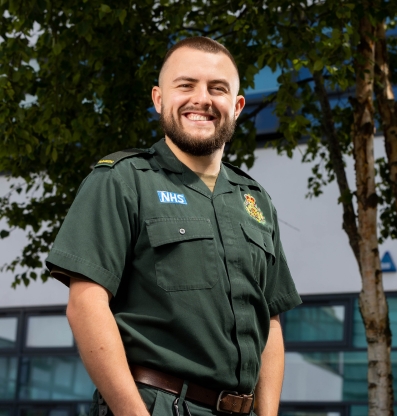 Male student in a paramedic uniform