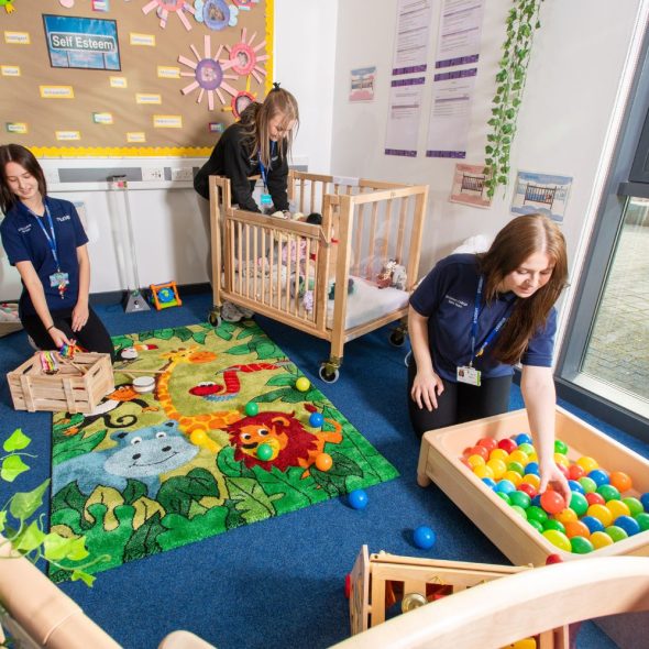 Students in the play area of the early years T level nursery