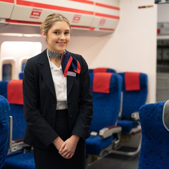 tourism students training on a plane